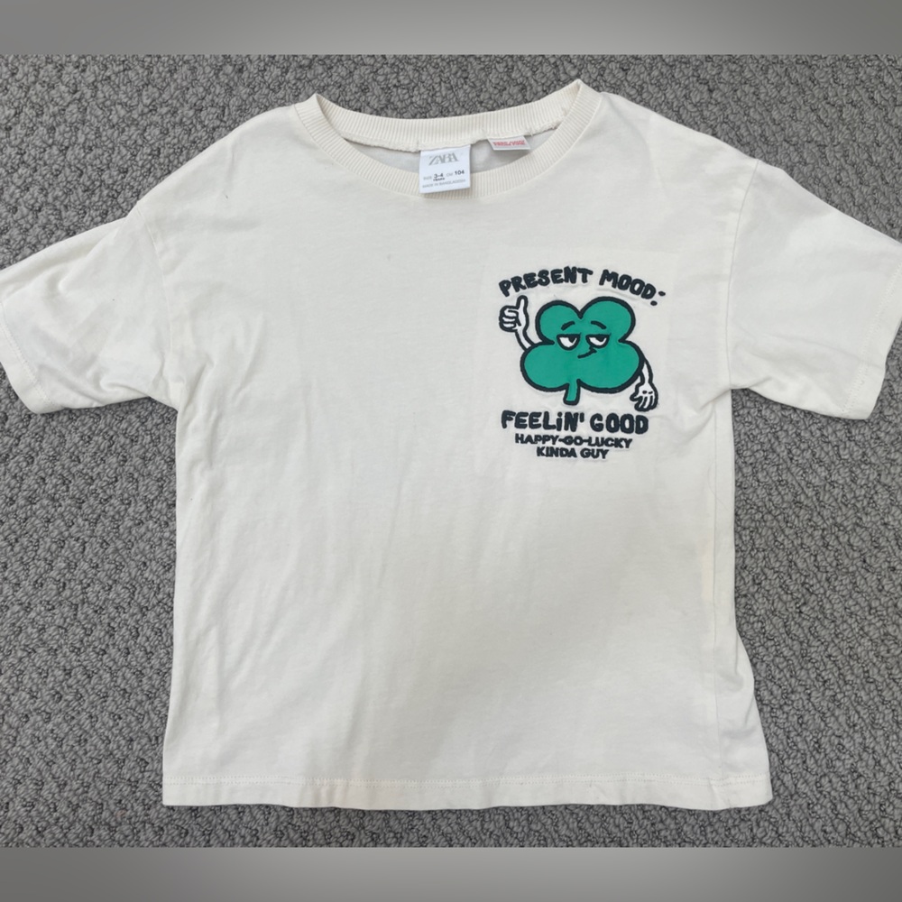 Zara Kids Feelin’ Good Lucky Tee- cream size 3-4T